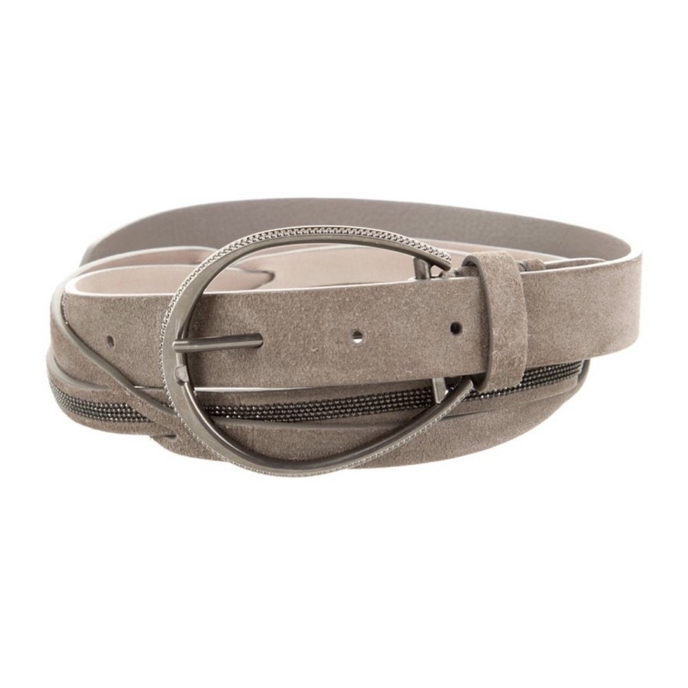 Brunello cucinelli Taupe Suede Wrap Monili Belt with Decorative